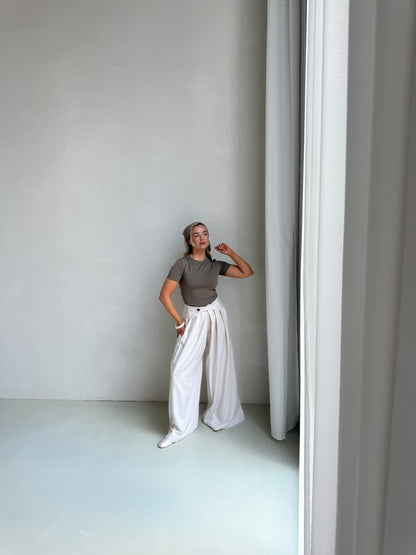 Pantalon plooi crème