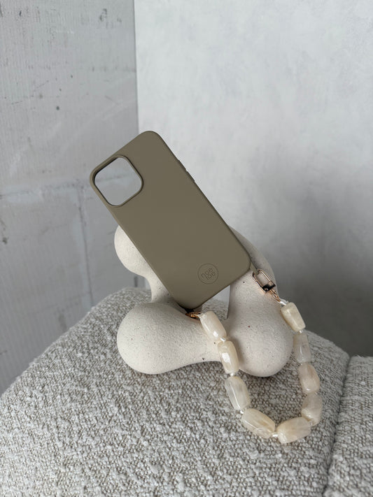 Taupe/groen hoesje + koord