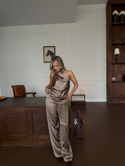 Pantalon taupe satijn