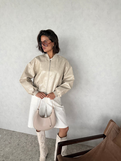 PU Leather Jacket Cream