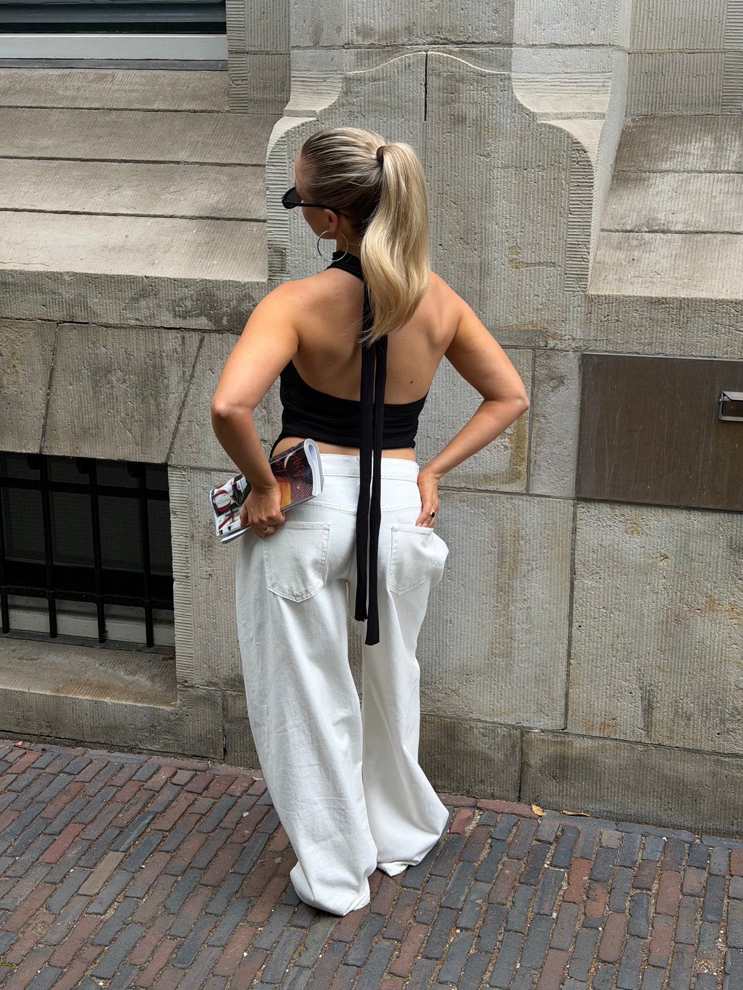 Creme broek met plooi