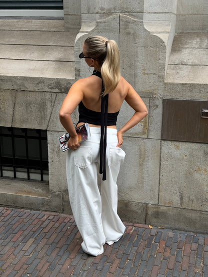 Creme broek met plooi