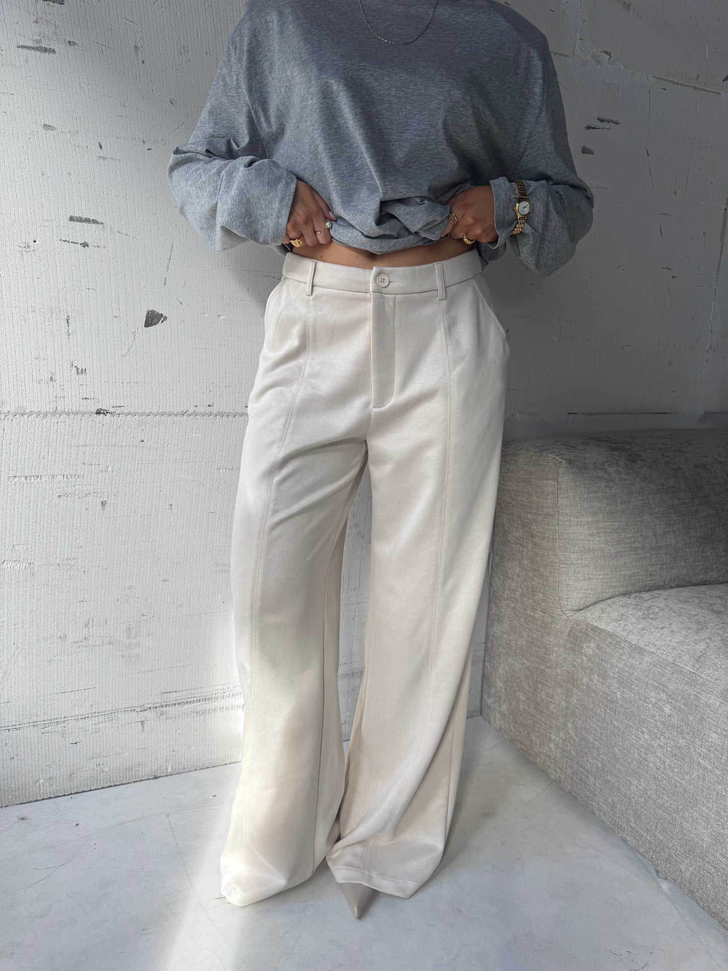 Suede-look pantalon beige