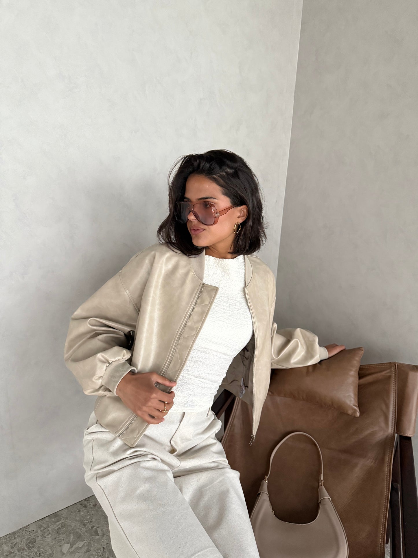 PU Leather Jacket Cream