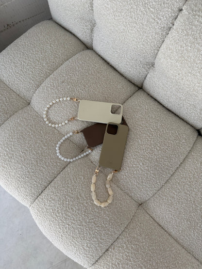 Taupe/groen hoesje + koord