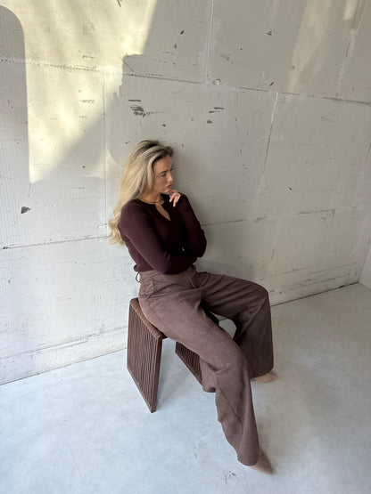 Top v hals rib Brown