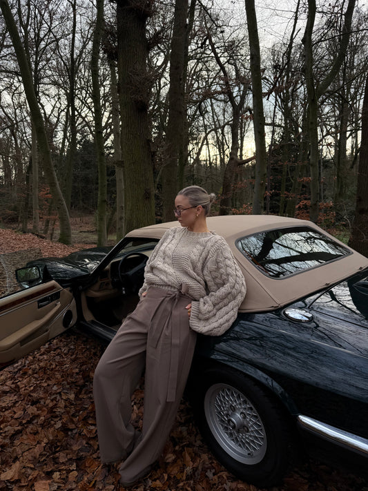 Pantalon taupe met strik