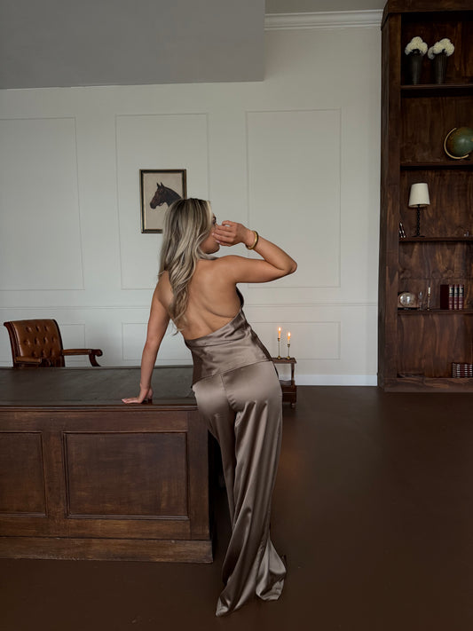 Pantalon taupe satijn