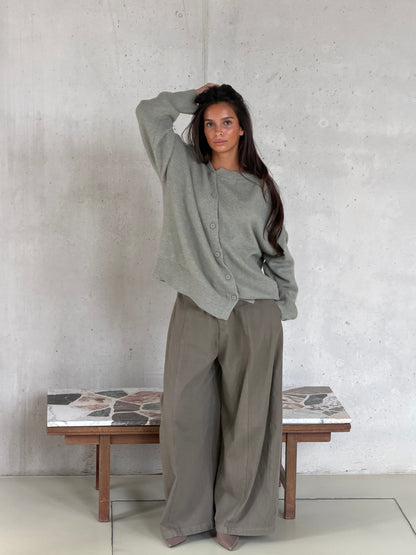 Vest schuin knoop khaki