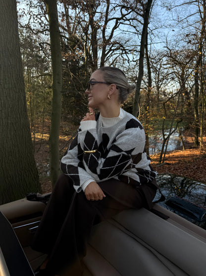 Ruit trui bruin en beige