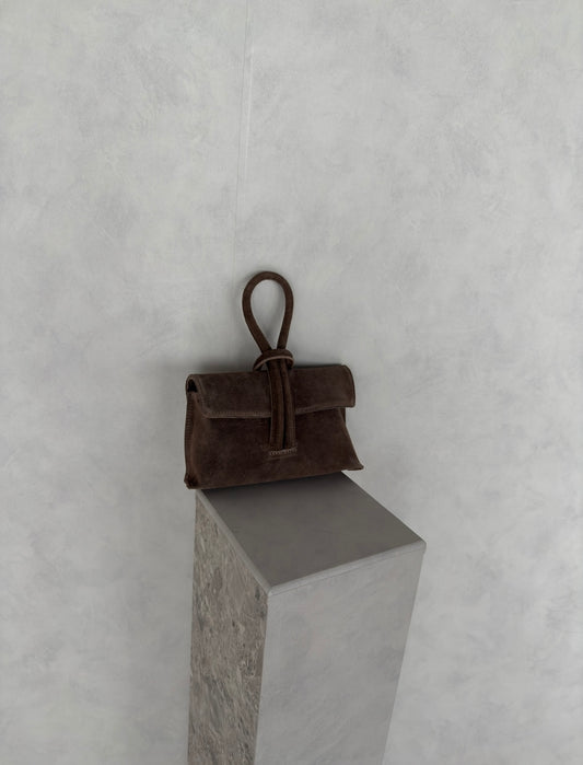 Tas met knoop suède taupe