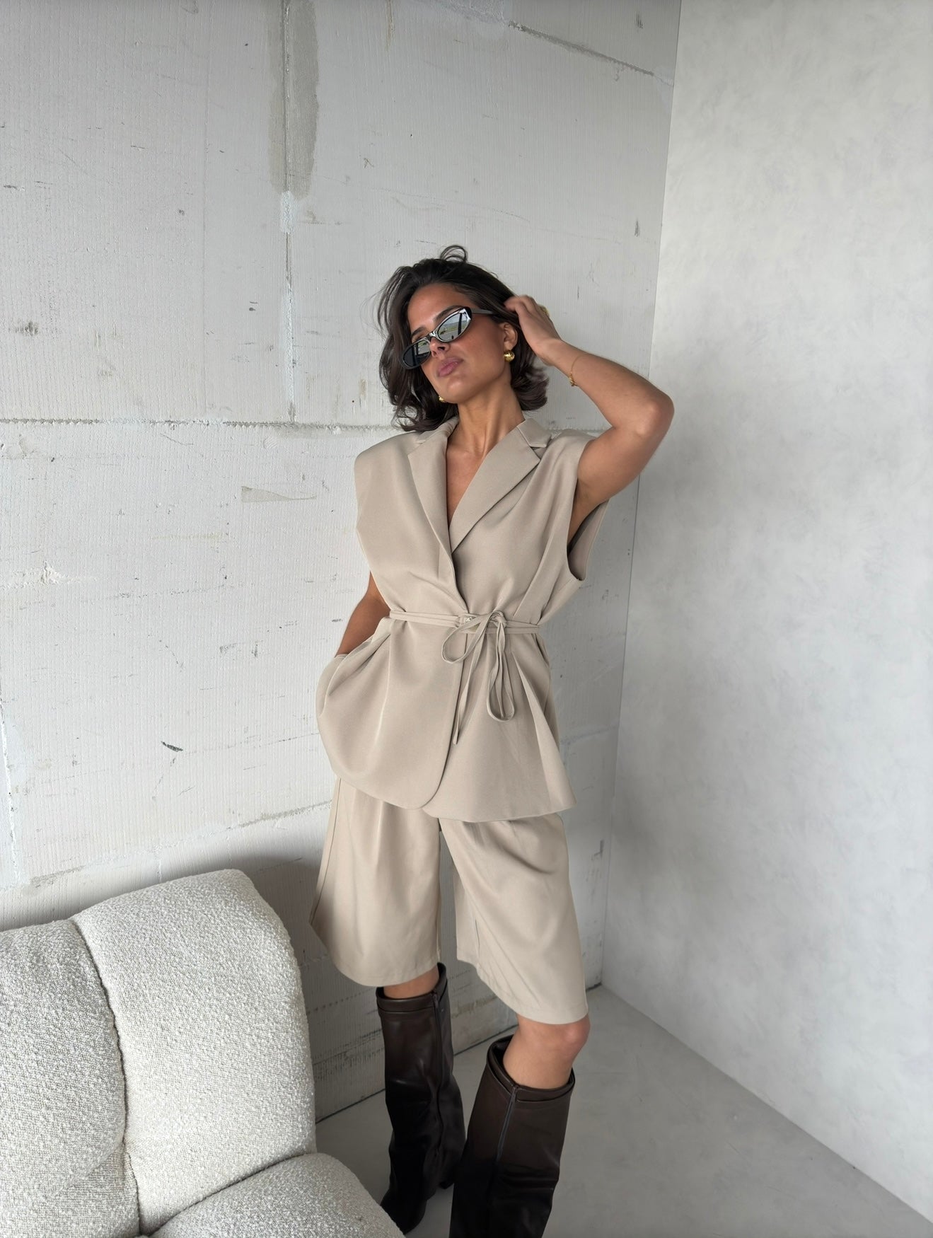 Gilet met strik beige