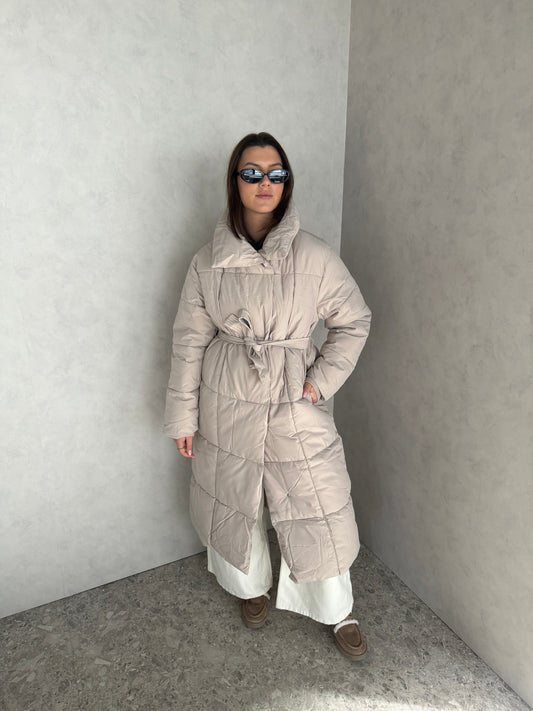 Lange puffer jas crème