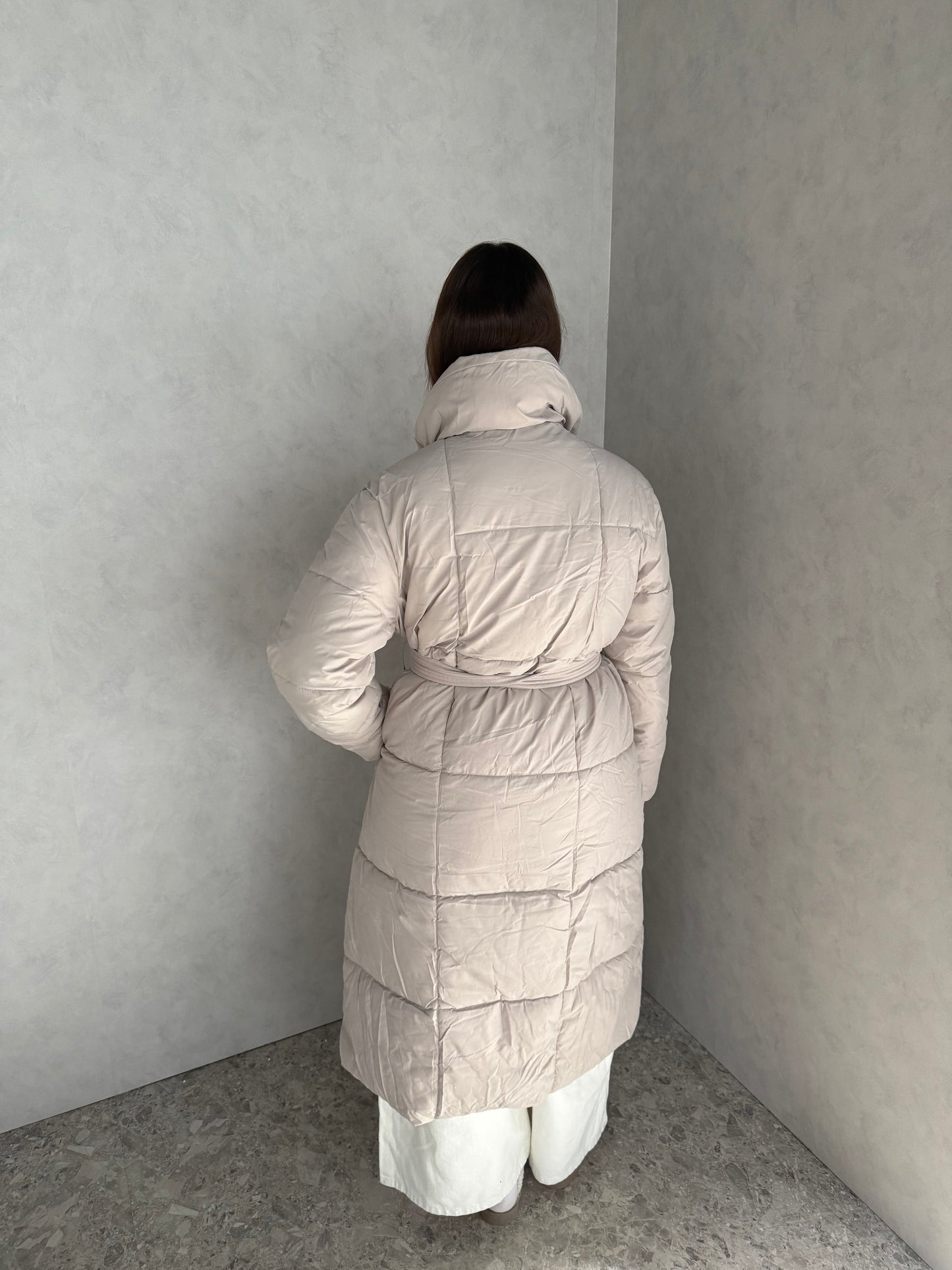 Lange puffer jas crème