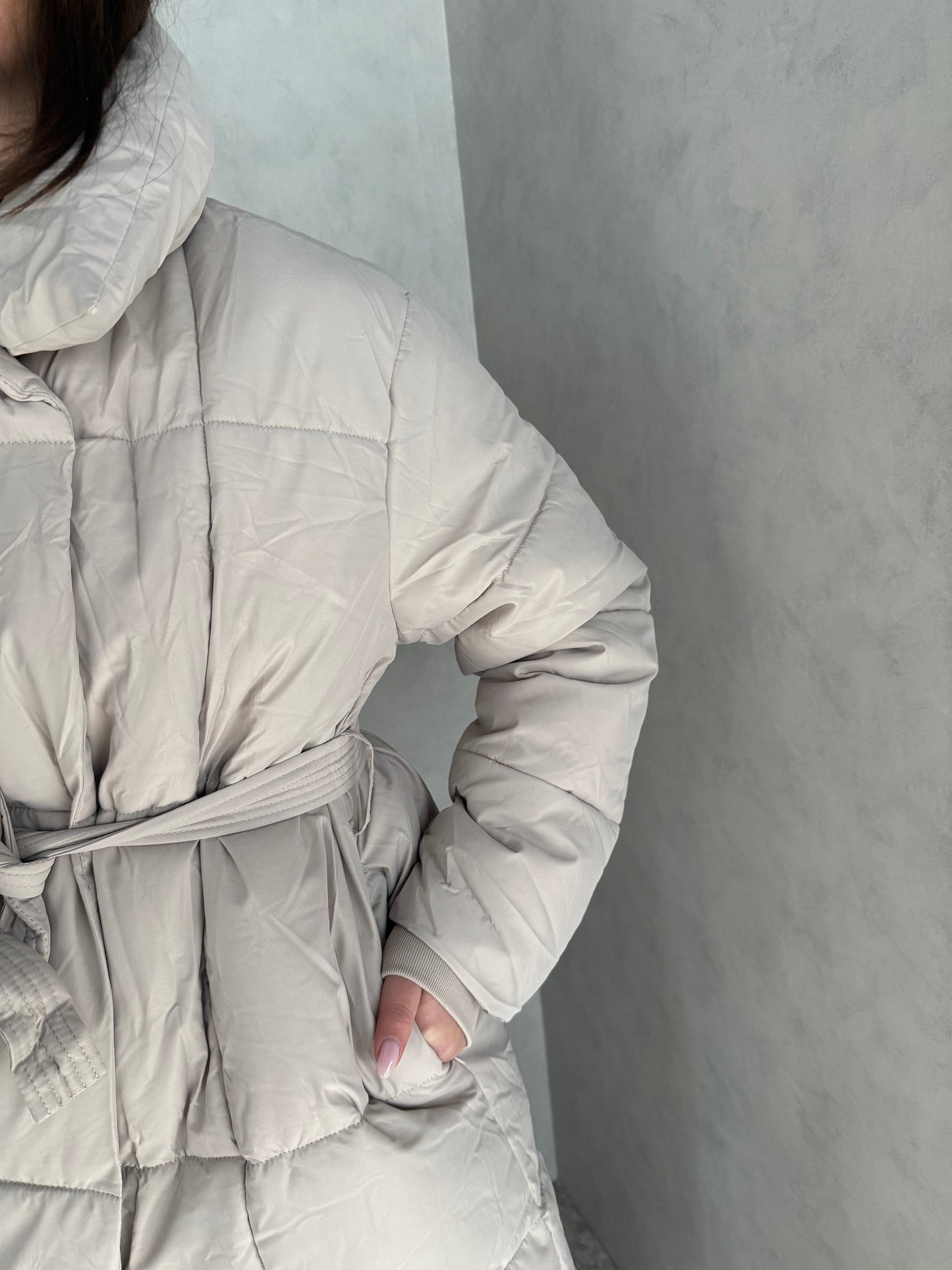Lange puffer jas crème