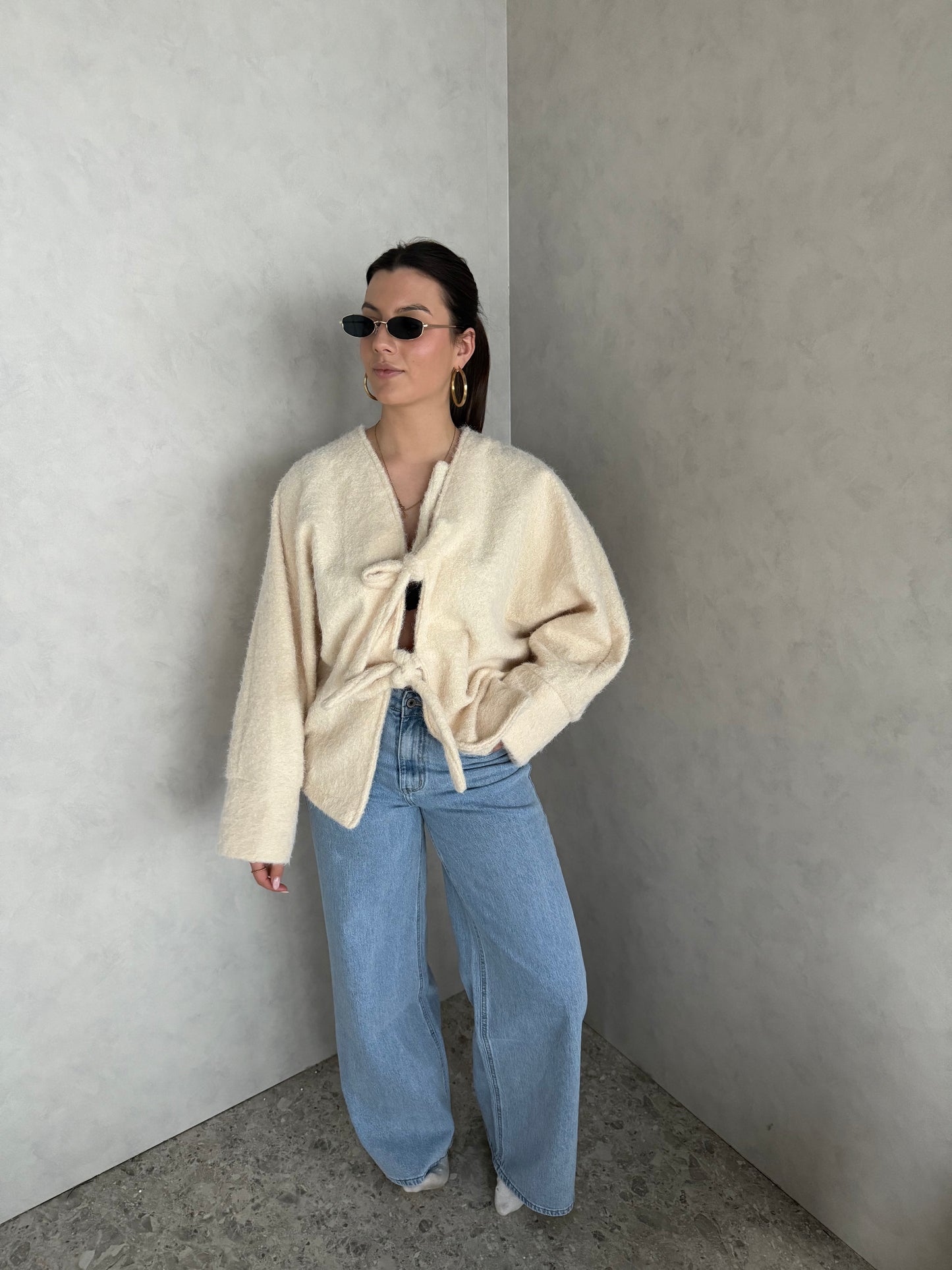 Vest beige met strik