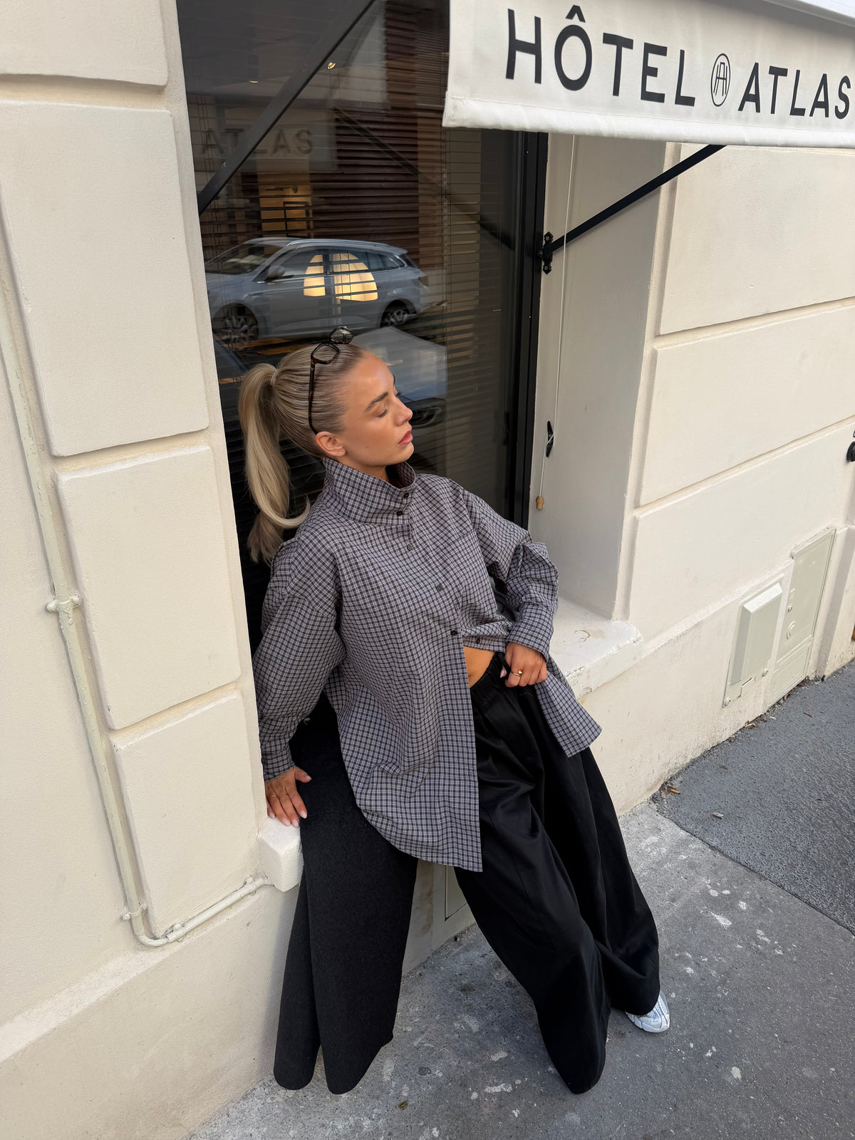Geruite blouse grey
