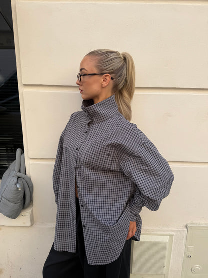 Geruite blouse grey