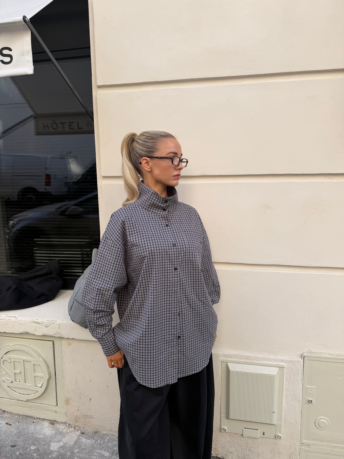 Geruite blouse grey