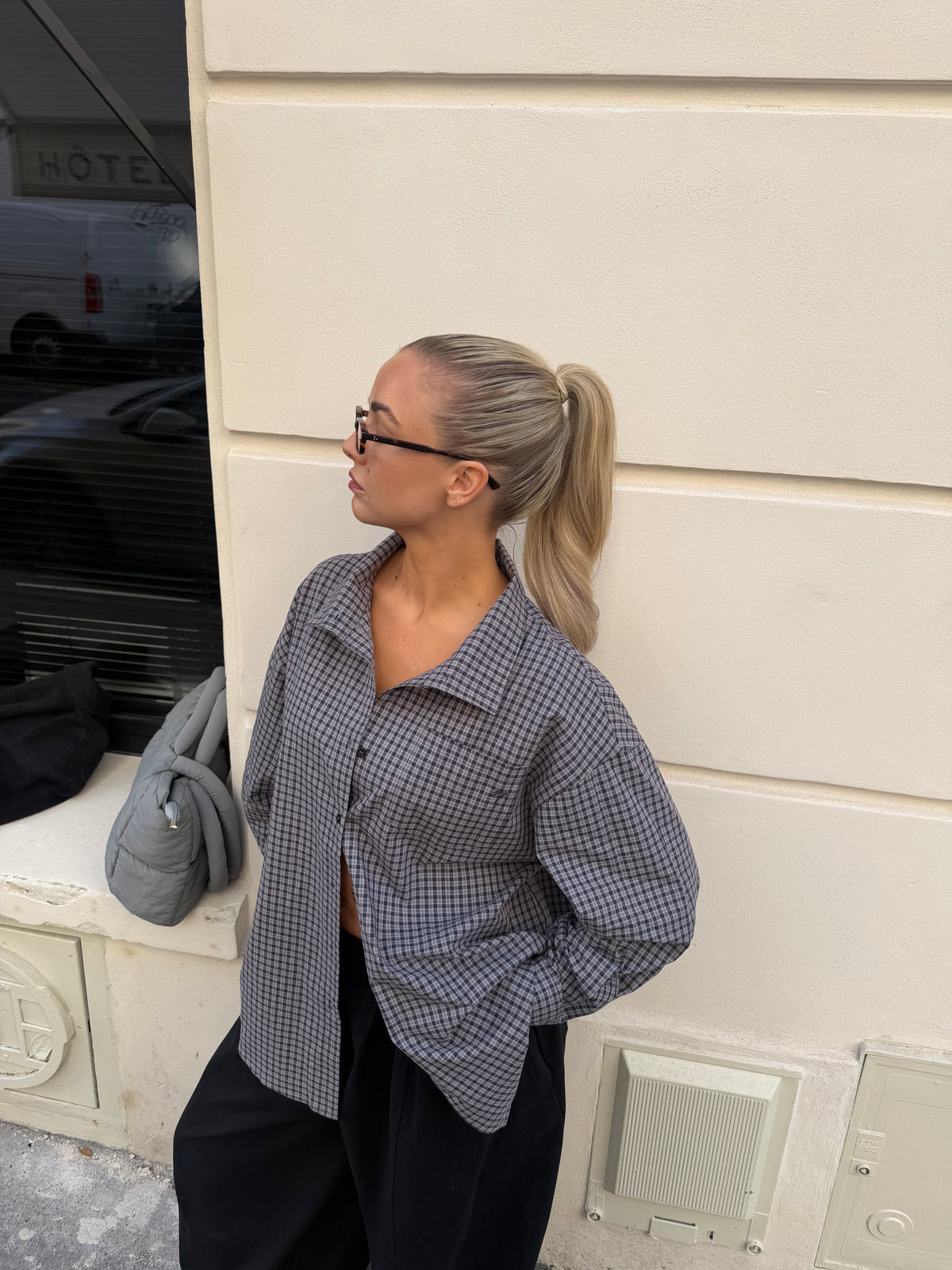 Geruite blouse grey