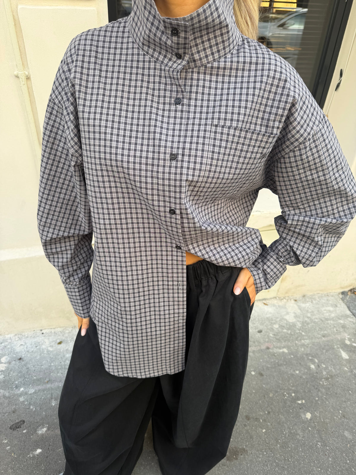 Geruite blouse grey