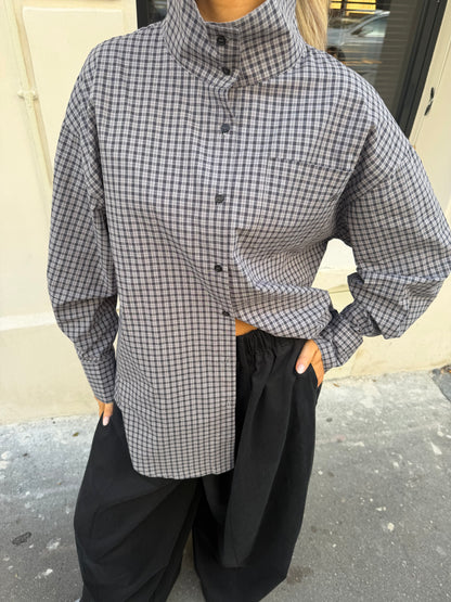 Geruite blouse grey