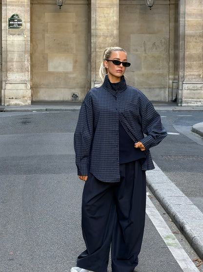 Geruite blouse navy