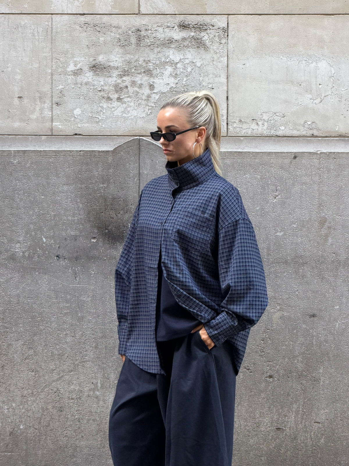 Geruite blouse navy