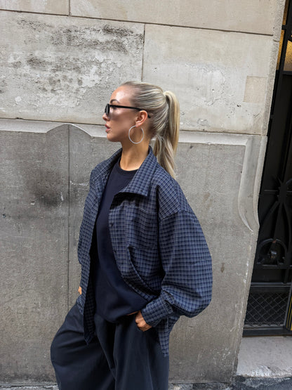 Geruite blouse navy