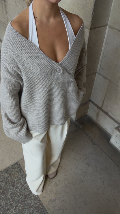 Vest omslag knoop taupe